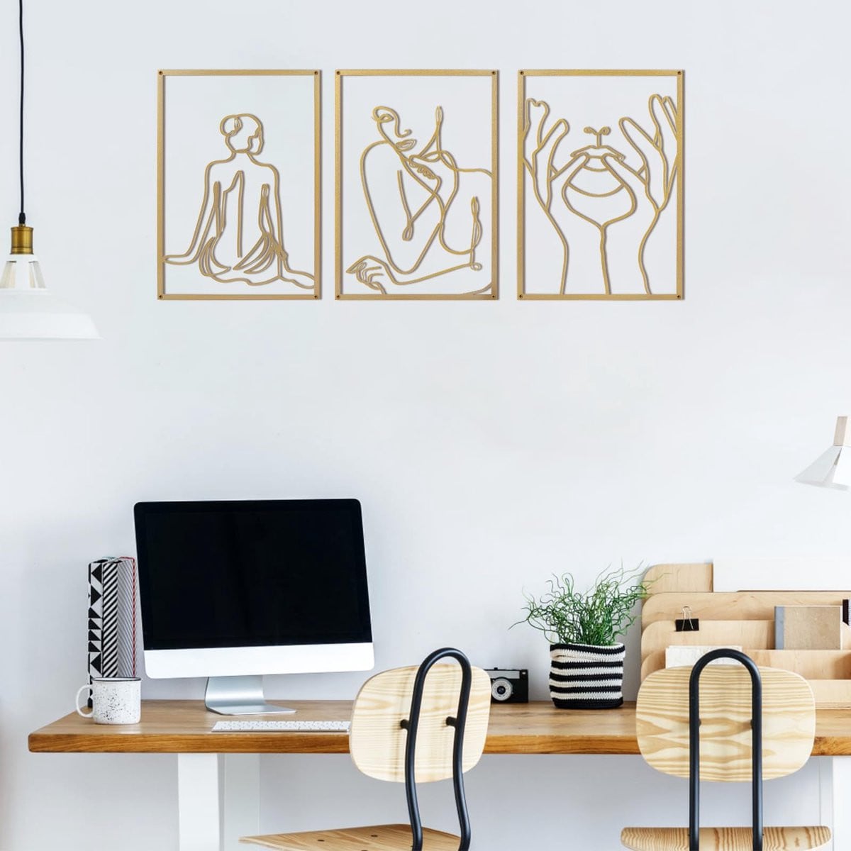 Ibenzoa Set van 34 Metalen Muurdecoraties, Zwartgoud, Abstracte Lijn Kunst voor Moderne Badkamer Decoratie