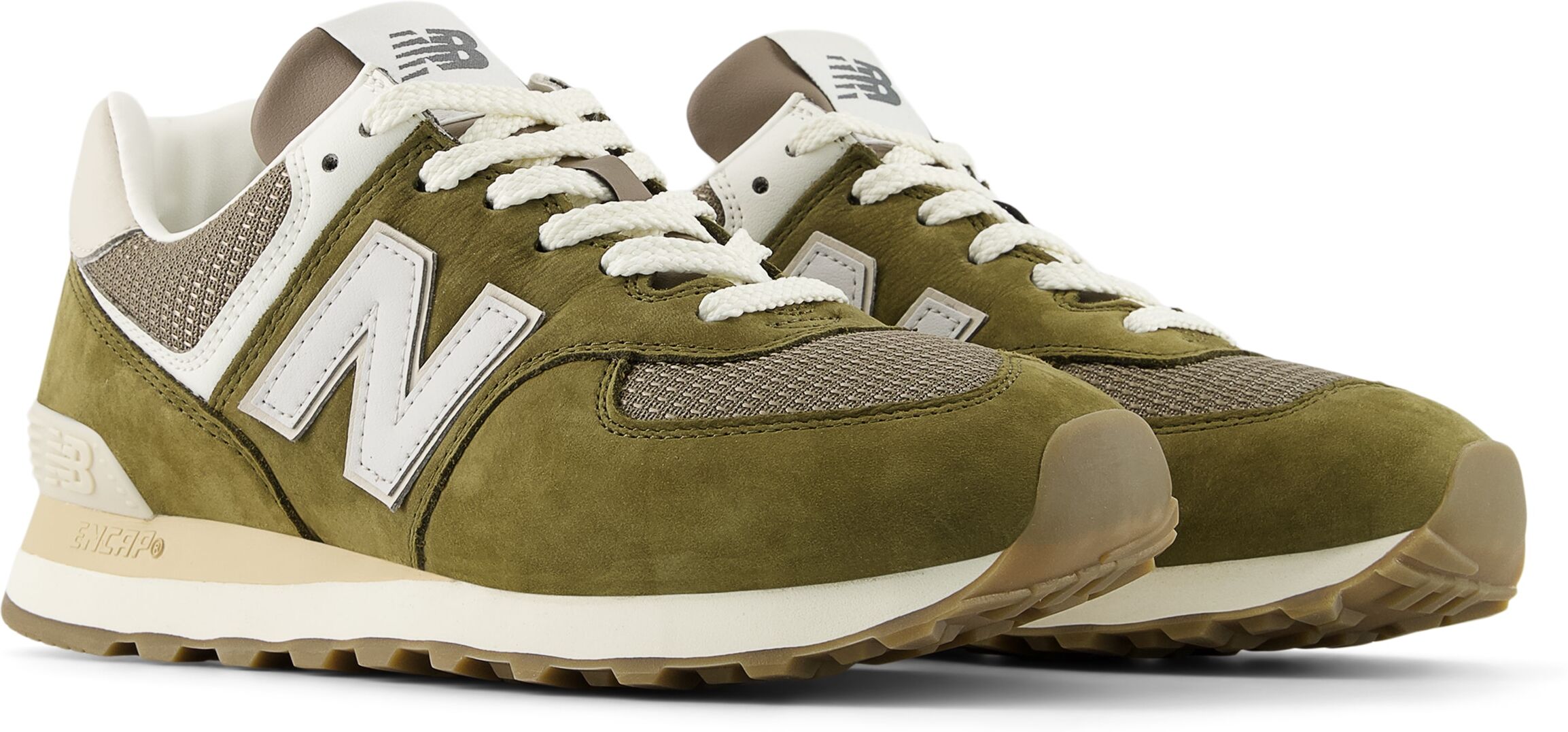 Sneaker NEW BALANCE "574", Damen, Gr. 38, grün (calcium), Leder, Synthetik, Textil, Schuhe Sneaker, avec semelle en caoutchouc calcium 38