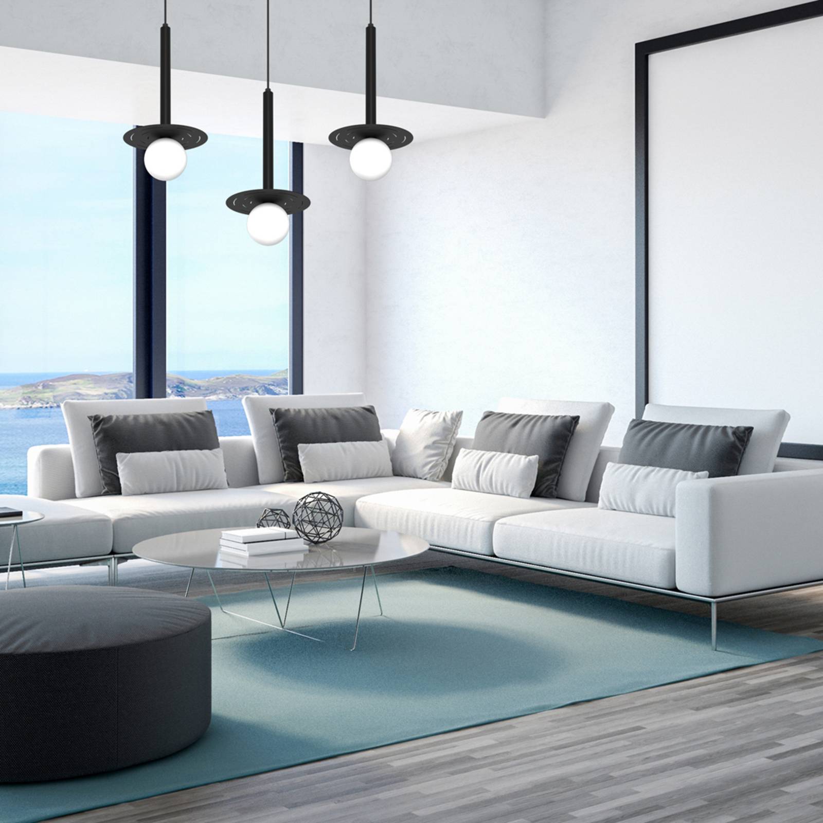 Glas Hängelampe Futura Eko-Light, dimmbar, schwarz, für Wohn- / Esszimmer, Metall, Modern, Pendelleuchte