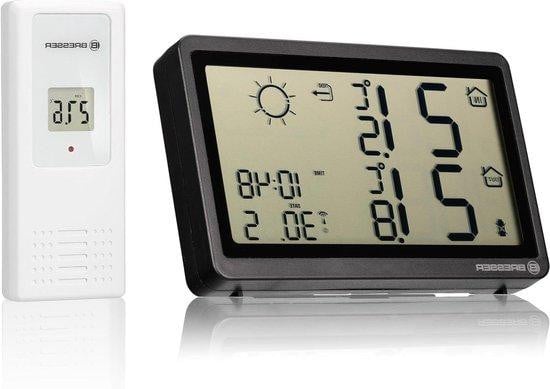 Bresser Draadloos Weerstation met Binnen- en Buitentemperatuur en Lokale Weersvoorspelling - Zwart