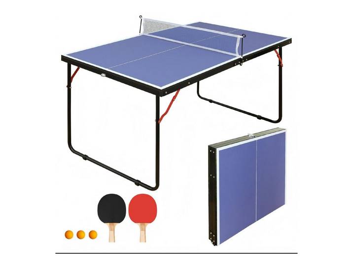 kowdom Tischtennisplatte Tischtennisplatte klappbar 137 cm, portabel mit Netz, Schläger & Bälle (Tischtennisplatte, Komplettset mit Netz, 2 Schlägern und 3 Bällen), klappbar, portabel, platzsparend, werkzeuglose Montage, bodenschonend