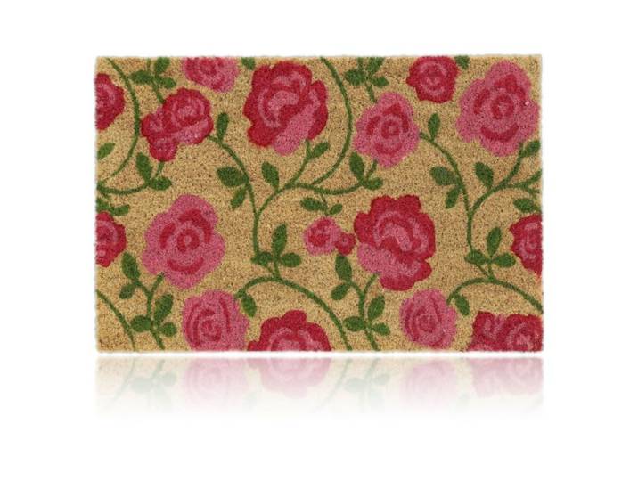 Relaxdays Kokos Fußmatte mit Rosen-Motiv