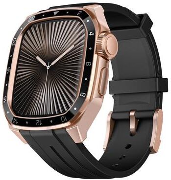 Everyday Crate Apple Watch Series 10 46mm Silicone Watch Band With Integrated Metal Frame Protective Strap rose Gold Frame Black Dial