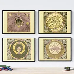 POSTER Set mit 4 alten astronomischen Karten A4 Rahmenlos