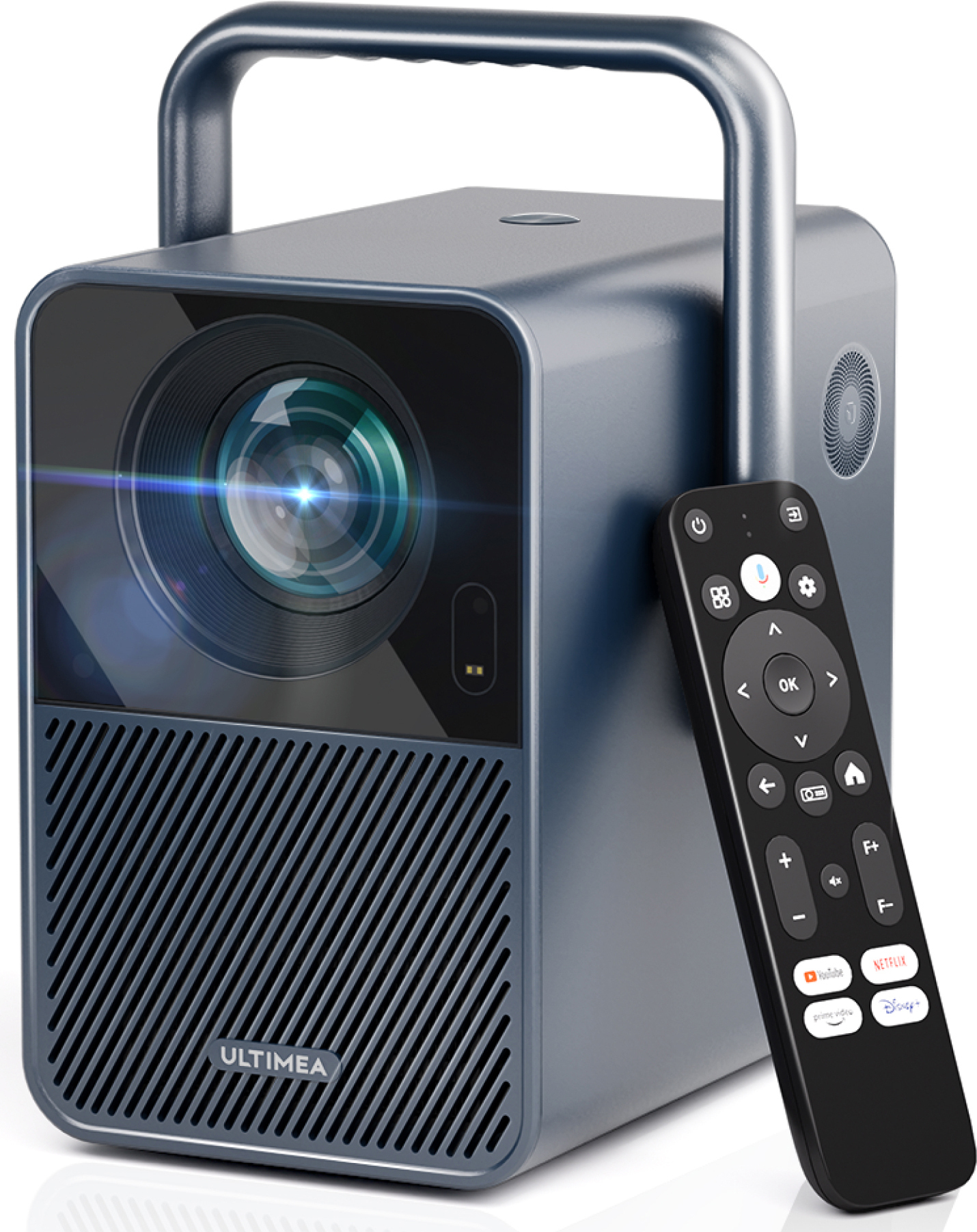 Poseidon E40 Beamer, Android TV 11.0 mit Netflix, Dolby Audio Beamer, 2000:1, 1920 x 1080 px, Tragegriffdesign, Tragbar Projektor Native 1080P
