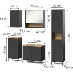 Vicco, Badmöbelset, Badmöbel-Set Eliza, Schwarz/Viking Oak, 5-teilig