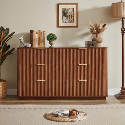 Ostweer Chest of Drawers Wood Drawer Organizer TV Stand for Bedroom Hallway, Walnut File Cabinet Accent Cabinet