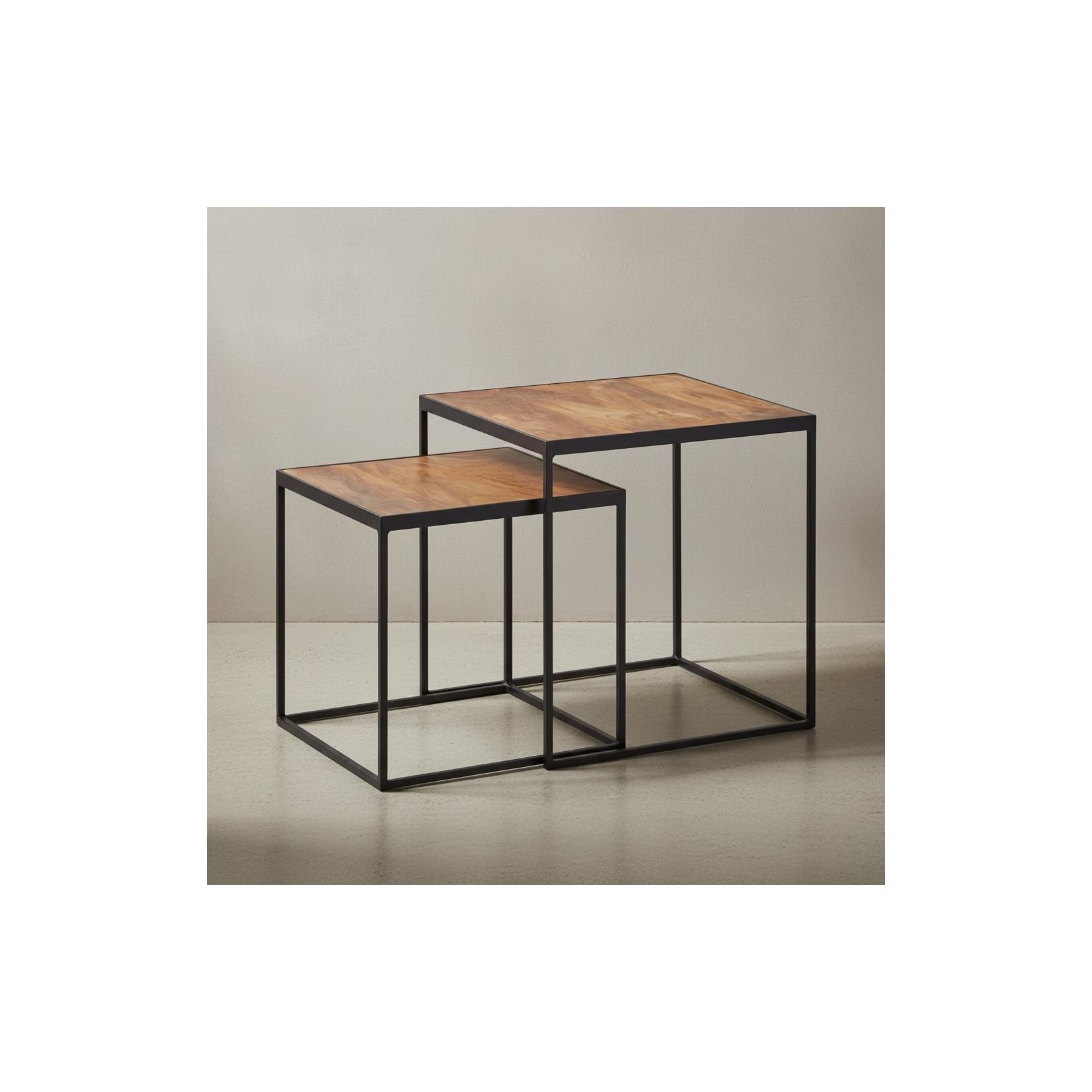 KADIMA DESIGN Mango Industrial: Beistelltische 2er Set, Massivholz, Metall, Unikate