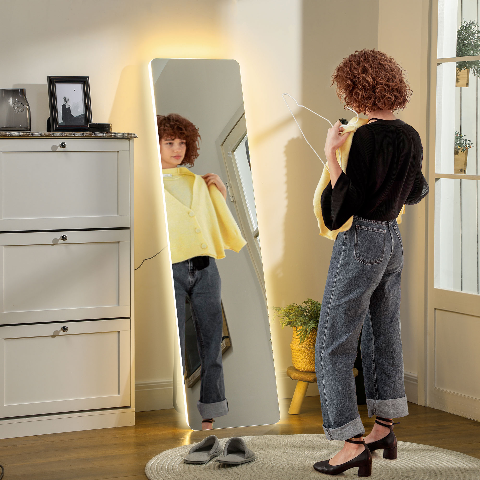 Homcom Specchio a Figura Intera LED, Controllo Touch, dimmerabile, senza cornice, 40 x 150 cm