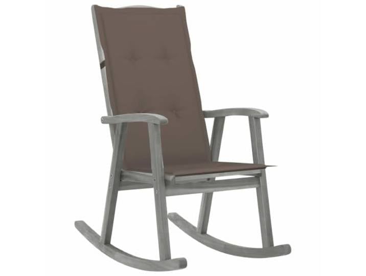 ZQQLVOO Schaukelstuhl mit Auflage Grau Massivholz Akazie Vintage Design, hohe Rückenlehne, wasserdichte Polyester-Auflage, für Wohnzimmer und Terrasse, 110 kg belastbar