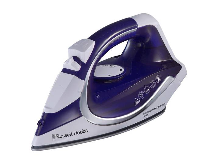 Russell Hobbs Dampfbügeleisen, Weiß, Violett, Metall, Kunststoff, 300 ml, 18.4x29.8x18.4 cm, Sprayeinrichtung, für Leitungswasser geeignet, Tropf-Stopp, stufenlose Temperaturwahl, Betriebskontrollleuchte, Haushalt & Reinigung, Wäschepflege, Bügeleisen
