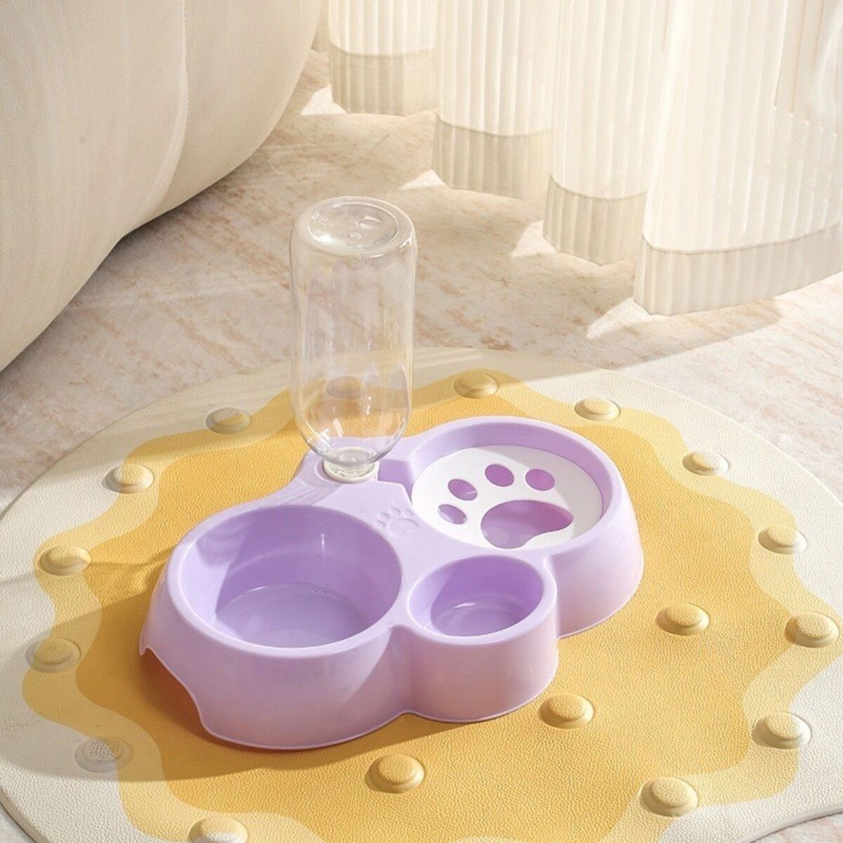 INF 3-in-1 erhöhte Futterstation mit automatischer Wasserauffüllung, kippsicherer Dual-Futter- und Wassernapf, 5.5cm Violett
