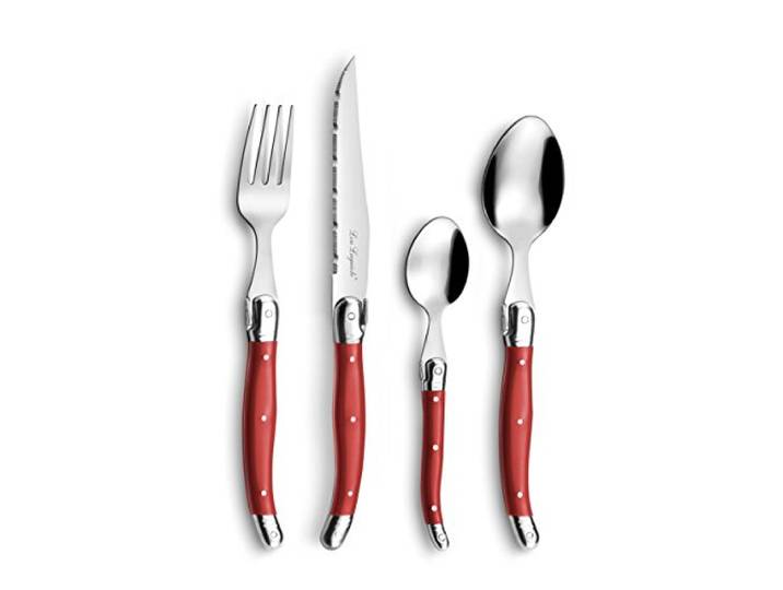 Lou Laguiole Steakbesteck TRADITION, Besteck, Edelstahl mit farbigen Kunststoffgriffen, rot, für 12 Personen, 48-teilig