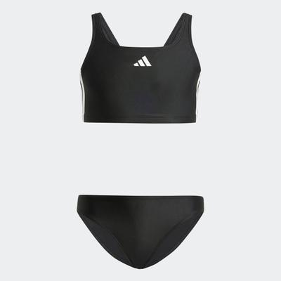Bustier-Bikini ADIDAS PERFORMANCE "3-STREIFEN V-BACK KIDS BIKINI", Mädchen, Gr. 164, N-Gr, schwarz-weiß (schwarz, weiß), Obermaterial: 78% Polyamid, 22% Elasthan, Bikini-Sets, zweiteiliges Set, mit mittelhohem elastischem Bund