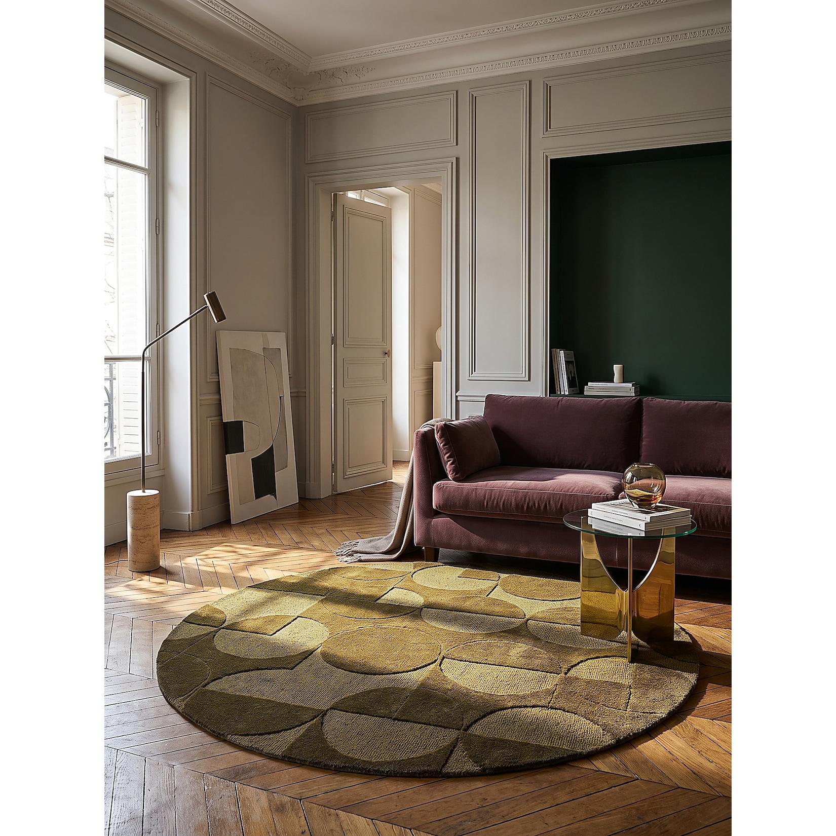 Wollteppich geometrisch Olivgrün Ø160 cm - DEBEN Kadima Design