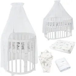 BABYBETT WHITE OVAL 7in1 mit Matratze und Himmelset