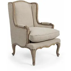 Sessel Catherine mit Stoff-Bezug, klassisch barocker Stil, Beige, Gestell aus Mangoholz