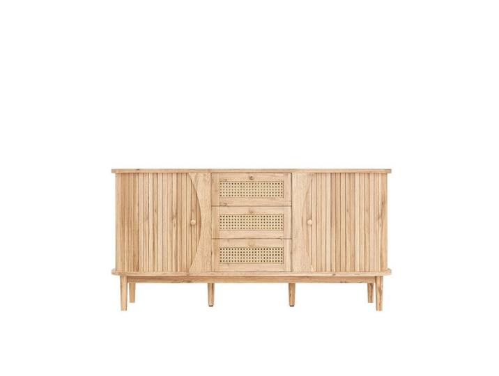 EXTSUD Sideboard 140 cm – Rattan-Kommode mit Schiebetüren (verstellbaren Einlegeböden und abgerundeter Platte)