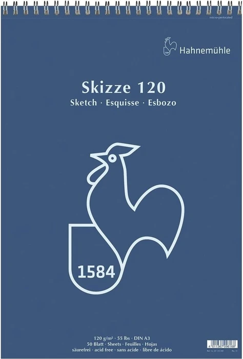 HAHNEMÜHLE Skizzenblock DIN A3, 1 Block 120g/qm Spiralbindung