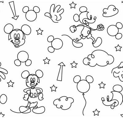 Black & White Disney Mickey Mouse Line Art Peel and Stick Wallpaper by RoomMates