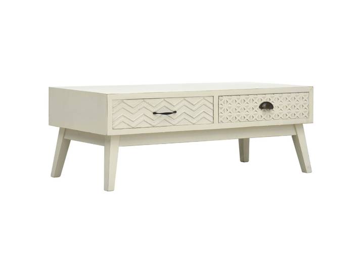 vidaXL Couchtisch mit 2 Schubladen Schnitzerei Grau 110x50x40 cm Holz