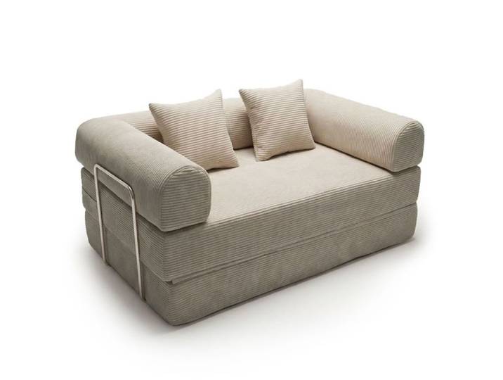 MENZZO Canapé 2 places convertible et modulable Bergerac Velours côtelé Taupe Clair -Compressé L156 x P93 x H65 cmSurface de