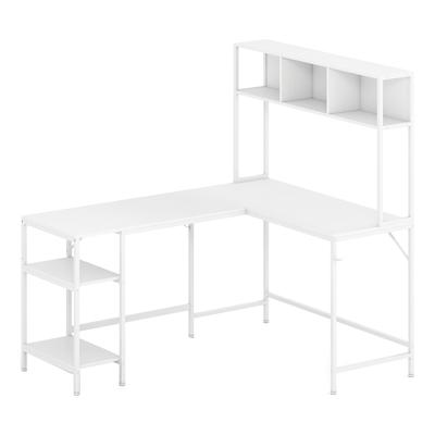 COSTWAY Eckschreibtisch mit Bücherregal, 2 Ablagen & Kopfhörerhaken, 150x120cm, aus Holz, für PC & Gaming, Weiß