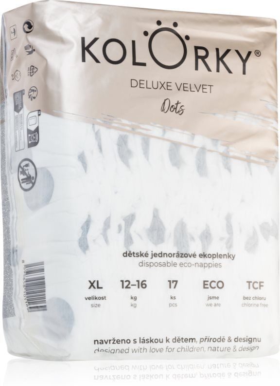 Kolorky Deluxe Velvet Dots disposable nappies size XL 12-16 kg 17 pc