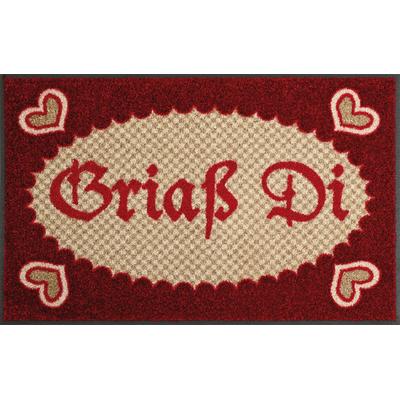Fußmatte "Griaß di" Gr. 2, rot (rot, beige), B:50cm H:9mm L:75cm, Kunstfaser, WASH+DRY BY KLEEN-TEX, Teppiche, Fußmatte, Schmutzfangmatte, mit Spruch, In- und Outdoor geeignet, waschbar