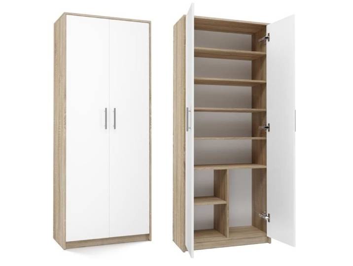 PARLA - Armoire moderne 6 étagères - 180x74x35cm - Meuble de rangement - Armoire bureau - Blanc et Sonoma