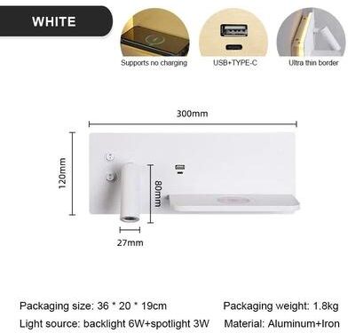 Uplift Picks Multifunction Bedside Wall Lamp With Wireless Charger right Sand White 10 W warm Light