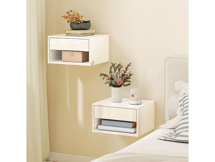 HOMCOM Lot 2 Tables de Chevet Murales avec Tiroir Blanc