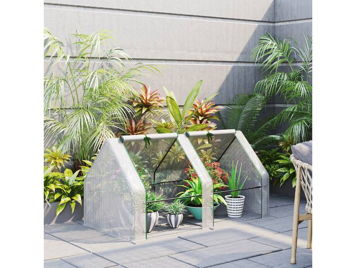 Outsunny Mini Serre Tunnel Acier PE Anti-UV Blanc