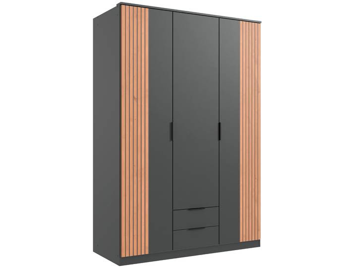 Drehtürenschrank WIMEX Lübeck , schwarz (front und korpus graphit, absetzung akustiklamellen, nachbildung in artisan eiche nachbildung), B:135cm H:199cm T:58cm, Holzwerkstoff, Schränke, Drehtürenschrank, Akustiklamellen Optik, ohne Spiegel, 135 oder 180cm breit