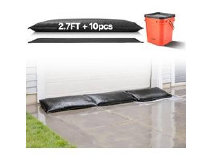 VEVOR Barrière Anti-inondation Activée par l'Eau, Sacs d’Inondation Lot de 10PCs 43x83 cm avec Seau, Barrière Absorbante l’Eau, Dispositif de Protection pour Porte, Sous-sol, Garage