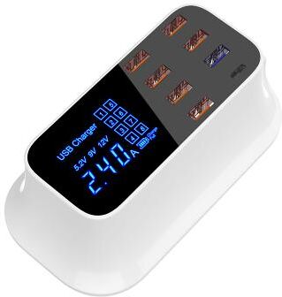 LightInthebox 8USB Mobile Phone Fast Charging Digital Display QC3.0 Flash Charging Fast Multi-function PD Fast Charging Multi-port Charger With Display