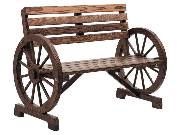 Banc de jardin Outsunny Banc 2 places Banc en bois Design roue de chariot jusqu'à 240 kg