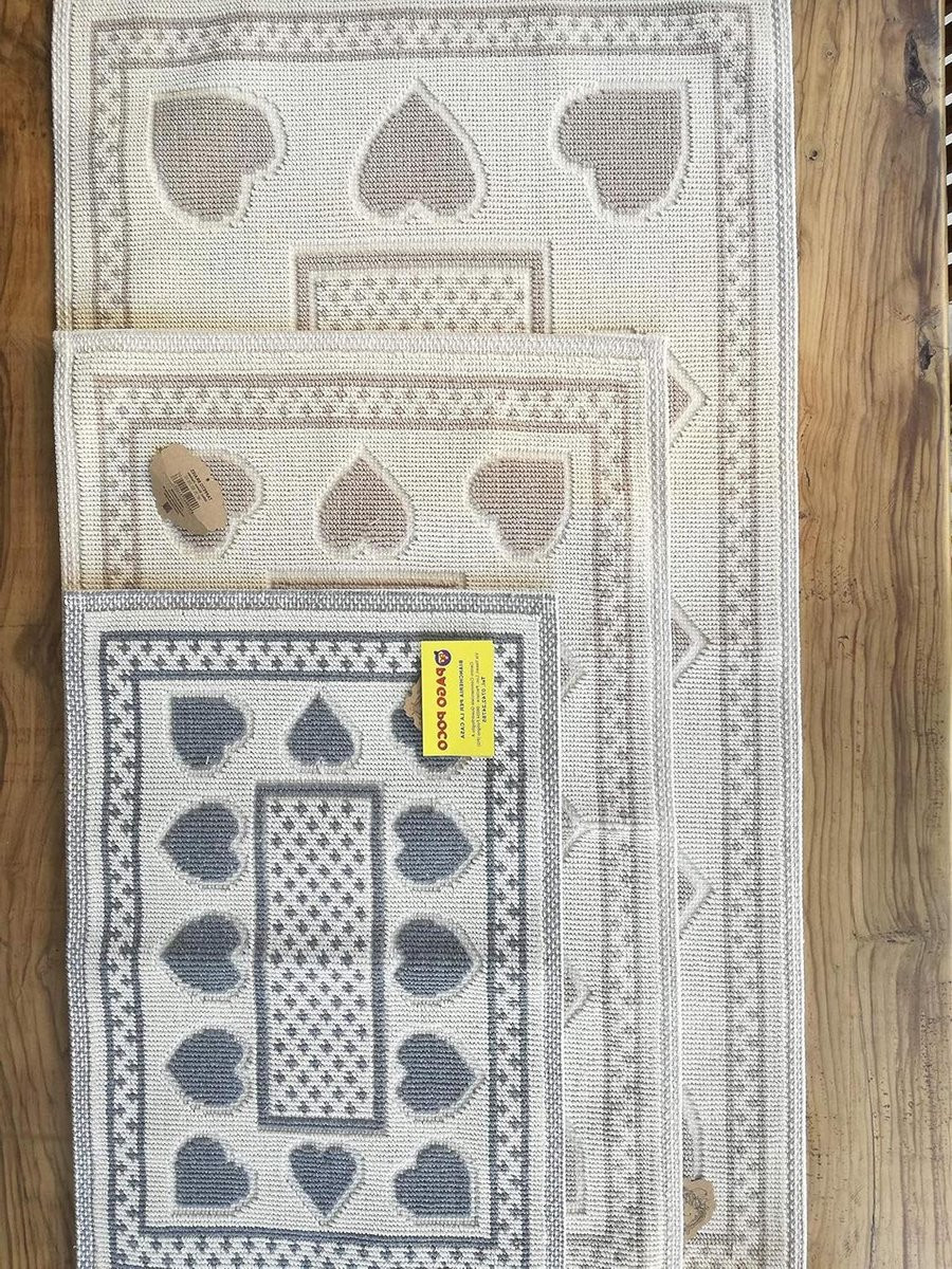Modern geometrisch katoenen vloerkleed met antislip onderkant, beige, 60 x 110 cm