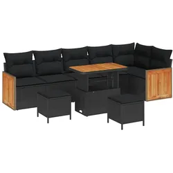 vidaXL Garten-Sofa-Set mit Kissen 9 pcs Schwarz