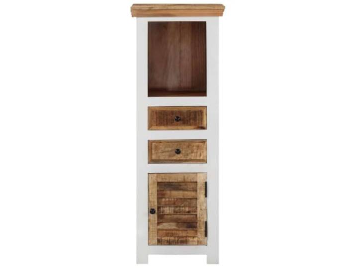 Massivholzschrank Mango und Akazien, braun-weiß, 40x30x110cm, 1 ne Mangoholz und Akazienholz, kompakt 40x30x110 cm, 1 Einlegeboden 2 Türen, schlichtes Design für jedes Interieur