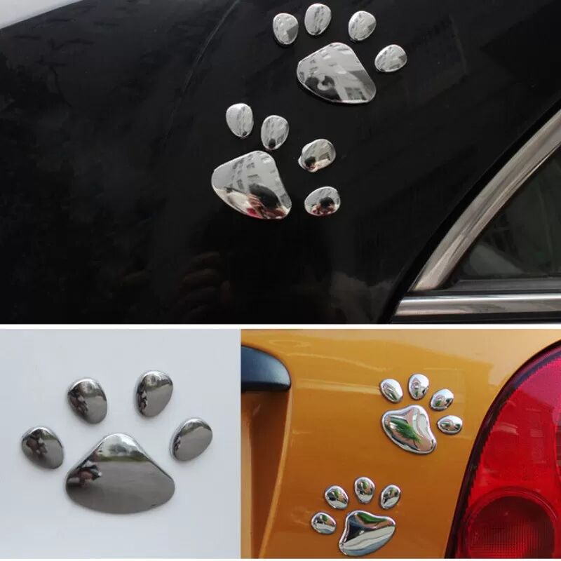 INF (10er-Pack) Auto 3D Stereo Dekorativer Aufkleber - Kreative Pfotenabdruck Autoaufkleber Silber