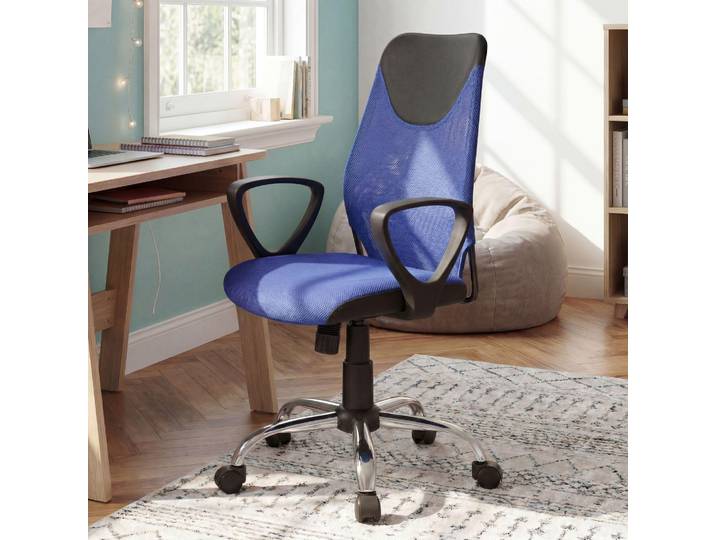 Chaise de bureau pour enfants FineBuy TERNI\, bleue\, pour les enfants à partir de 6 ans\, avec dossier ; chaise pivotante pour enfants\, chaise de bureau ergonomique pour enfants\, chaise pour adolescents\, réglable en hauteur