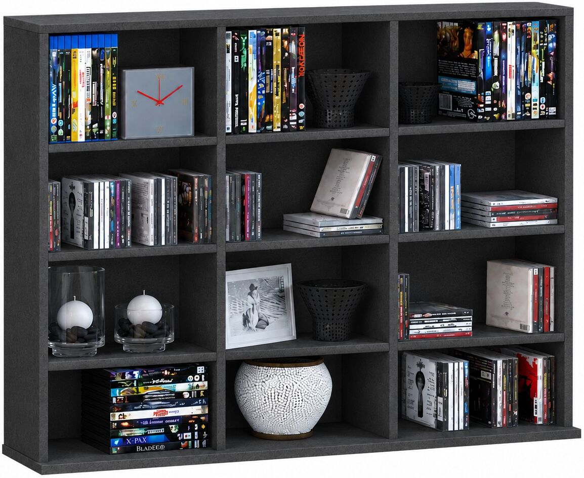 Standregal VCM "Holz CD DVD Standregal Bücherregal Regal Megosa L", schwarz (anthrazit), B:102cm T:23cm, Regale, Standregal
