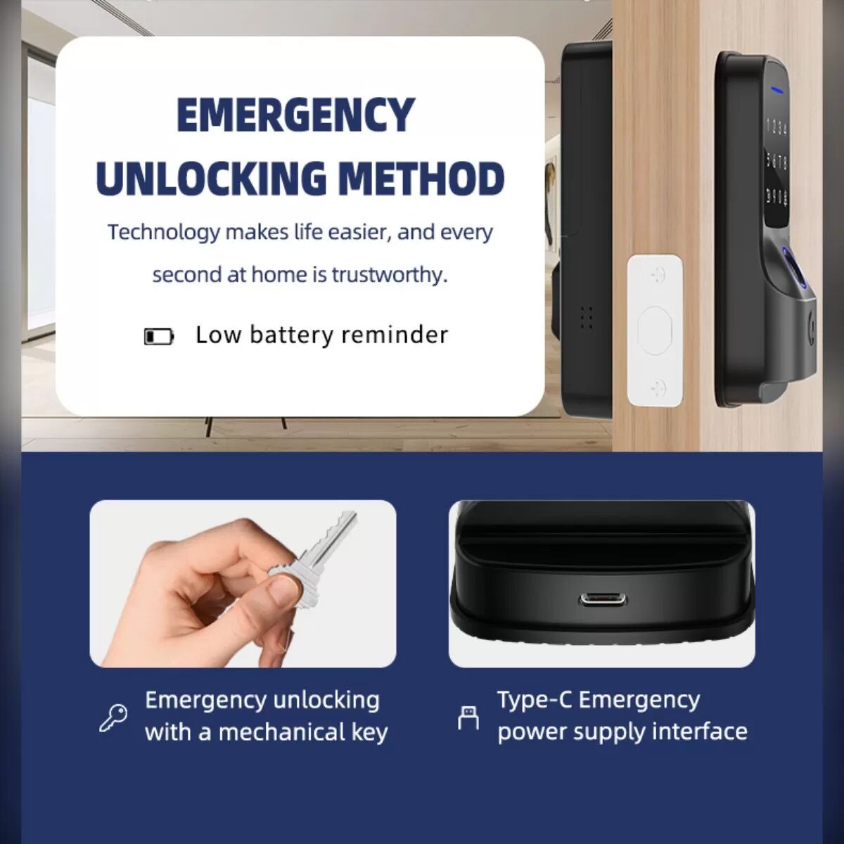 INF Single Latch Fingerprint Smart Door Lock kompatibel mit Tuya Bluetooth — Fingerabdruck, Passwort, Karte, App- und