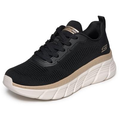 Sneaker SKECHERS "BOBS B FLEX HI-FLYING HI", Damen, Gr. 37, schwarz (schwarz, goldfarben), Textil, Schuhe Sneaker, Trainingsschuh, Schnürschuh, Freizeitschuh in veganer Verarbeitung