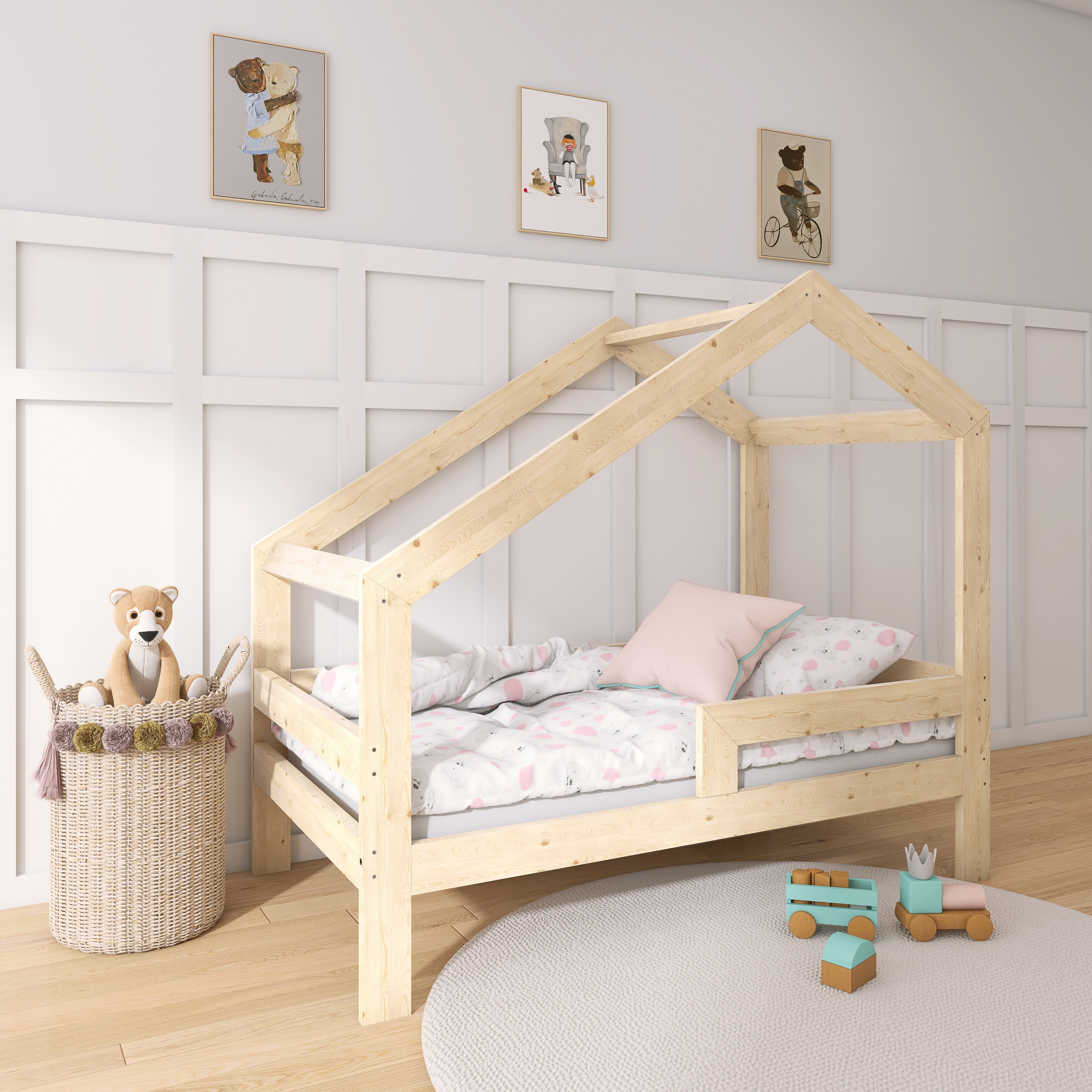 NeedSleep Hausbett 90x200 cm mit Rausfallschutz Asymmetrisch