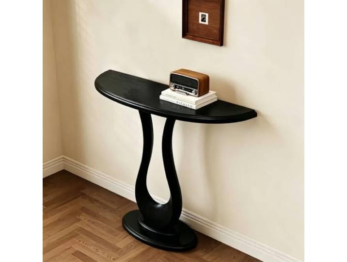 LJWFZBD Massivholz Konsolentisch, Halbmond Flurtisch für Eingangsbereich Massivholz-Konstruktion, Halbmond-Design, platzsparend, stabil, für Flur und Eingang(Black,39.4(100cm))