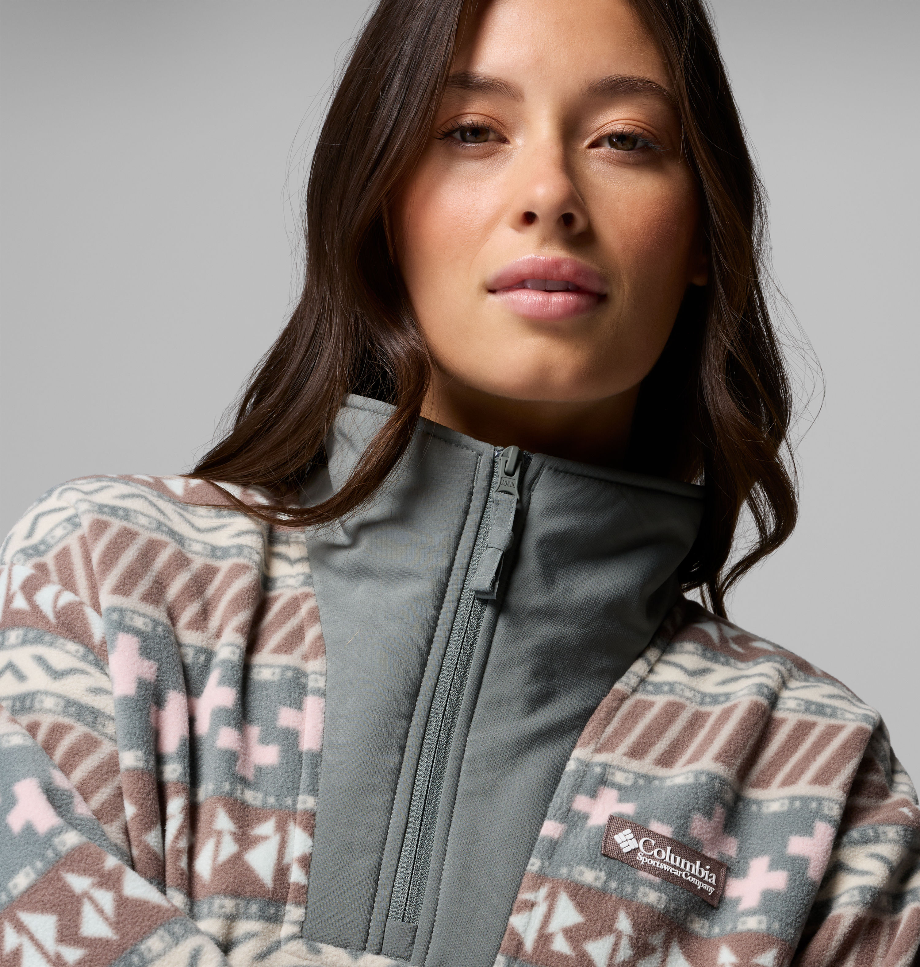 Fleecepullover COLUMBIA "Sequoia Grove II Printed Half Zip", Damen, Gr. XL (46/48), braun (iron wizard island), Obermaterial: 100% Polyester, Sweatshirts Fleecepullover, mit Halbreissverschluss, aus Polyester-Fleece, Langarm-Design iron wizard island XL (