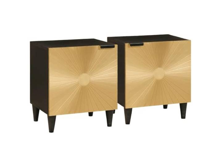 KUTYWEXFM Nachttisch 2er Set Schwarz Gold 40x33x46 cm Holzwerkstoff Stylischer Beistelltisch mit 2 Türen für das Schlafzimmer. Bietet ordentliche Aufbewahrung und hat ein elegantes Design.