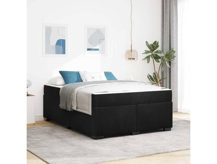 Samtbezug Bettgestell mit Matratze Schlafzimmer Modern 140 x 200 cm Schwarz Bettrahmen mit Matratze Schwarz 140 x 200 cm Samt Doppelbett mit Taschenfederkern Lattenrost